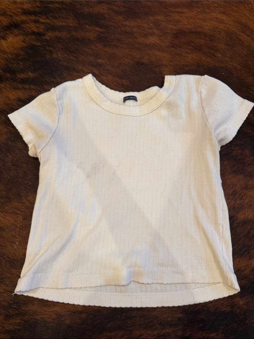 Brandy Melville Kids Cream Ribbed Short Sleeve Tee